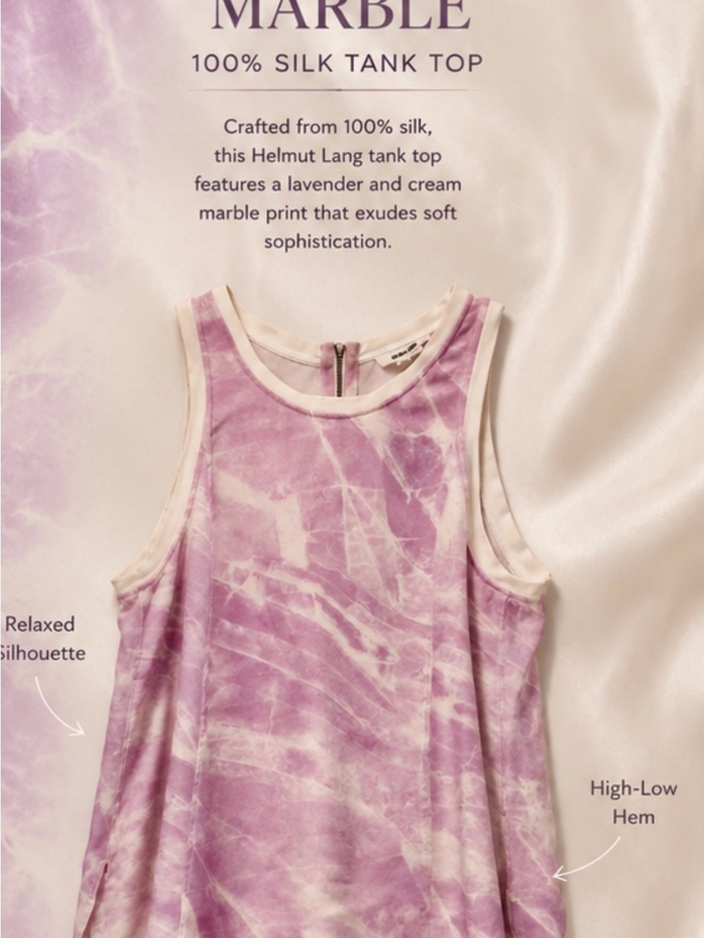 Helmut Lang Lavender and Cream Marble Silk Tank Top - Picture 3 of 10